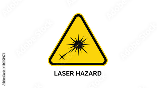 Minimalist graphic design displaying the international standardized warning symbol indicating a dangerous laser beam hazard requiring immediate caution and awareness in industrial settings