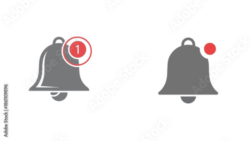 Comparison of two notification bell icons one showing a specific count of one alert and the other showing a generic unread alert indicator design concept