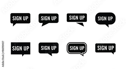 a collection of black sign up speech bubbles displayed in various shapes a silhouette