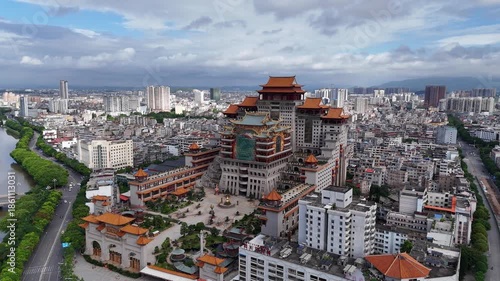 Aerial View of Yulin Palace, Guangxi China - Traditional Architecture and City Skyline