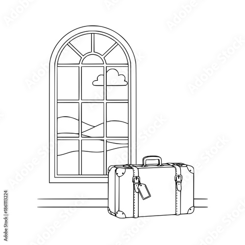 Window view with luggage and travel mood