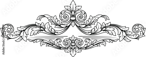 Ornate decorative scrollwork design, floral motif, symmetrical embellishment, vintage border, classical ornament, elegant vector, black silhouette illustration