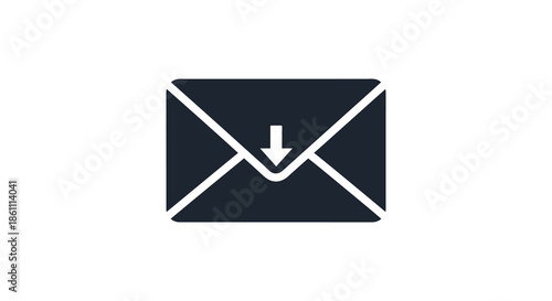 A dark solid envelope icon with a downward pointing arrow a striking silhouette