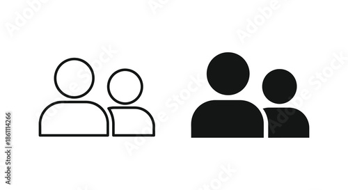 Simple depiction of two people icons one outlined and one filled a striking silhouette