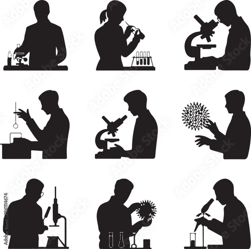 set of silhouettes people doing various yoga poses and acrobatic stances