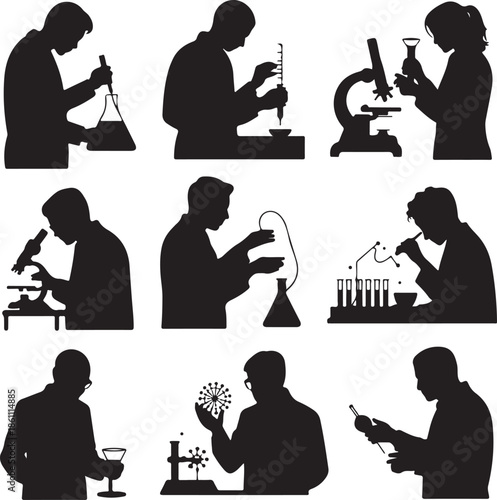 collection of black silhouettes of people jumping and posing in various dynamic movements