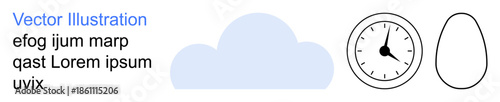 Time management, abstract concepts, weather visualization, productivity, simplistic design, minimalism. A cloud, clock and egg outline displayed. Time management and abstract concepts theme