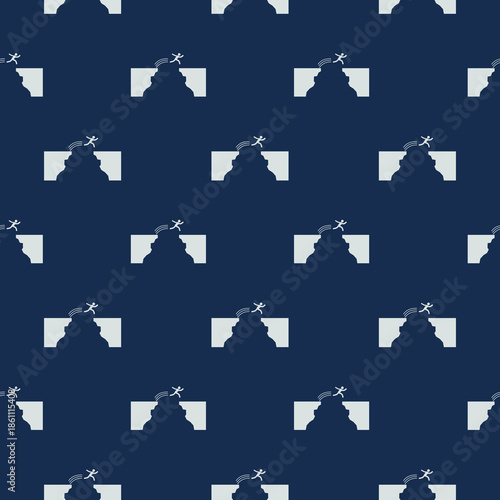 Courageous man jump over a gap from cliff seamless pattern isolated on color background