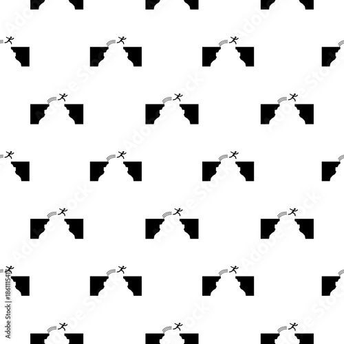 Courageous man jump over a gap from cliff seamless pattern isolated on white background