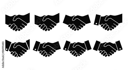 A collection of black handshakes displayed in a repetitive pattern a simple silhouette