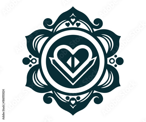 dark green heart mandala ornament illustration for luxury romantic design