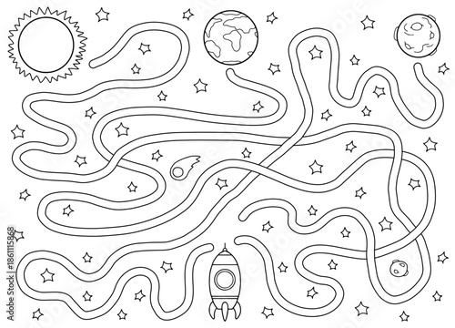 Space maze graphic black white sketch illustration vector 