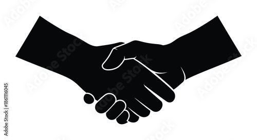 A simple graphic of two hands clasped together in a formal greeting silhouette