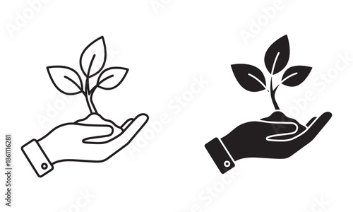 Hand with Leaf Icon Vector. Growth, Sustainability, Nature Care Symbol