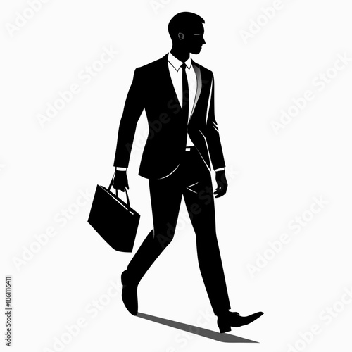 Businessman Walking with Briefcase Silhouette Isolated