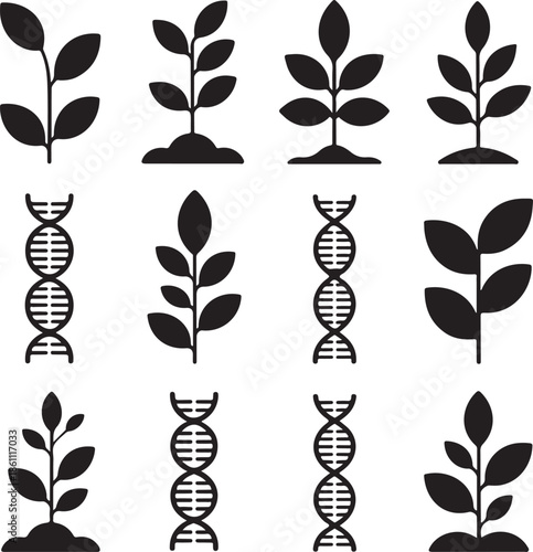 genetic engineering and plant growth icons