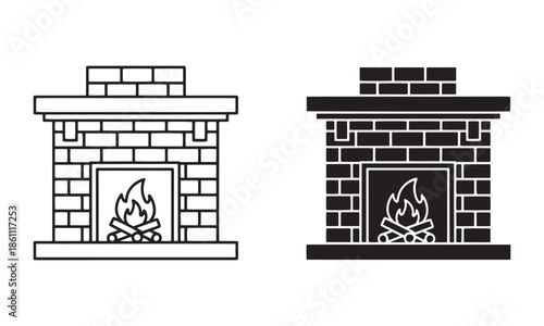 Fireplace Icon in Outline and filled Vector