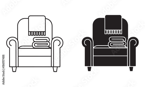 Wool Blanket on Armchair Icon in Outline and filled Vector