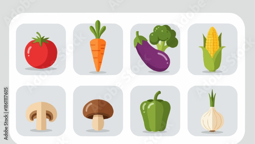 Collection of Fresh Vegetables Icons Isolated on White Background.