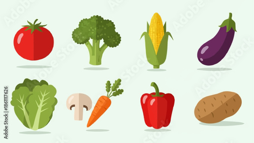 Collection of Fresh Vegetables Isolated on White Background.