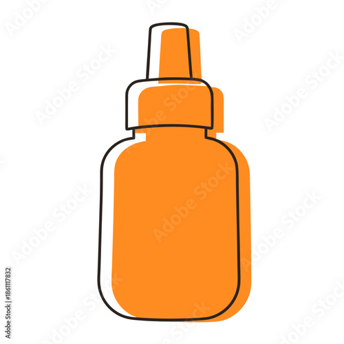 Orange contact lens solution bottle in minimalist style  