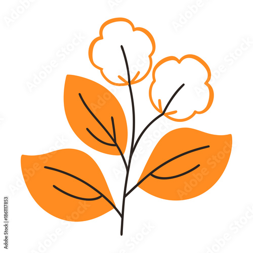 Cotton plant illustration with orange leaves and simple design  
