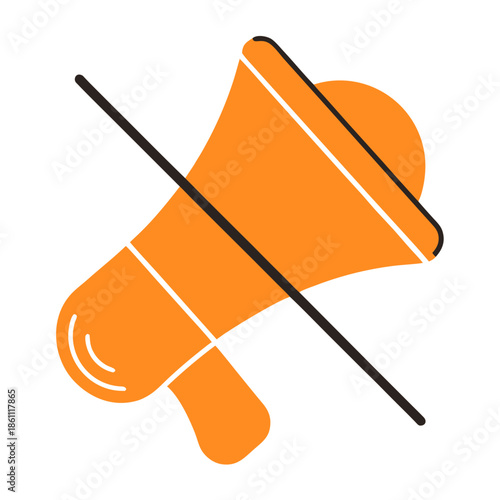 Orange crossed-out loudspeaker icon in flat design style  
