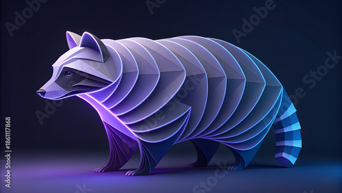 Abstract Geometric Raccoon Illustration with Neon Gradient Shapes, Futuristic Animal Art, Windows 11 Wallpaper