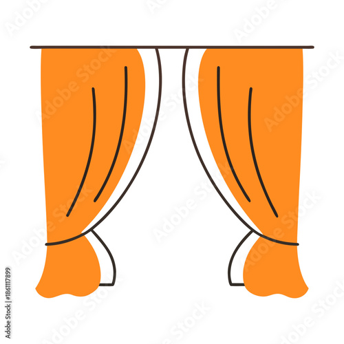 Orange curtains hanging from a rod in minimalist design  