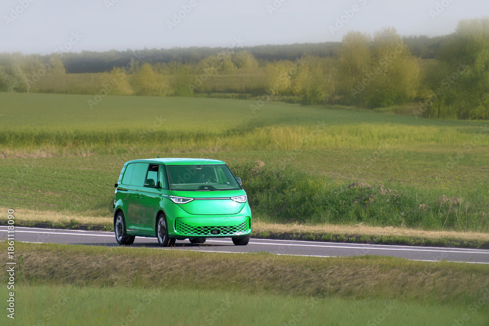 Fototapeta premium Modern eco transport vehicle on efficient countryside drive