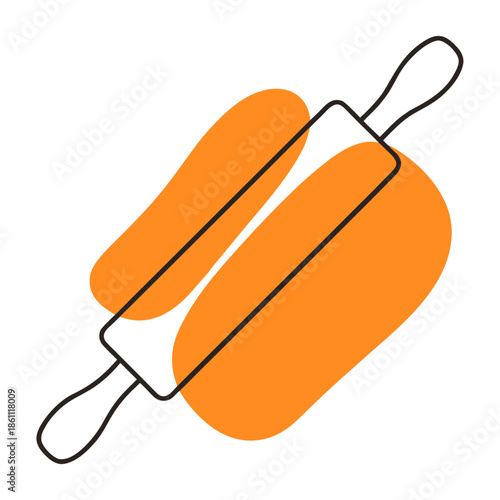 Rolling pin on orange dough for baking and cooking activities  