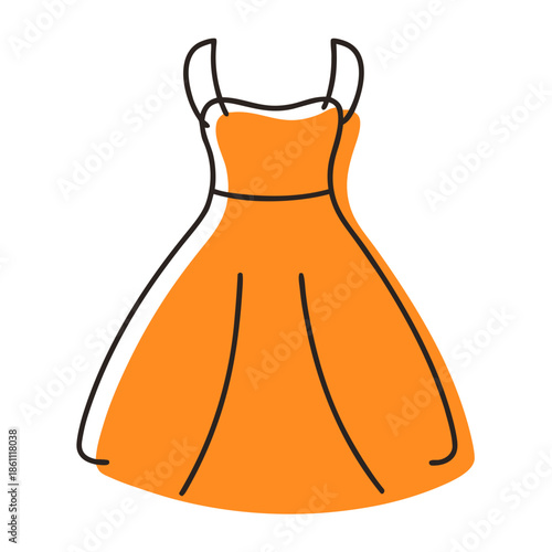 Orange dress in minimalistic line art style  