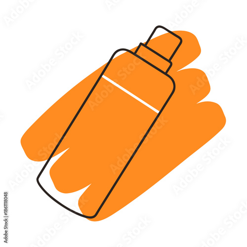 Orange shampoo bottle in minimal style with abstract background  