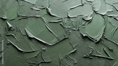 Dark sage green khaki gray wall texture background. Paint. Rough brush strokes