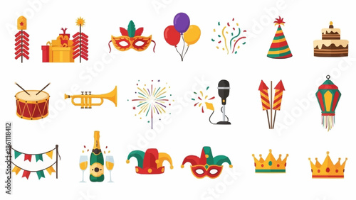 Collection of Festive Celebration and Party Icons.
