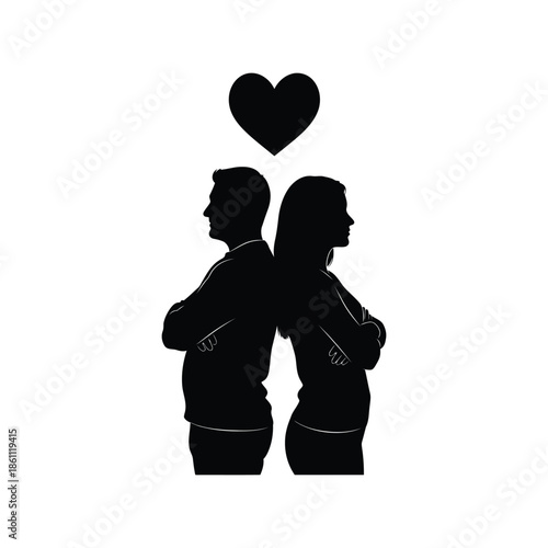 Silhouette Couple With Heart - Love, Conflict, Relationship Concept