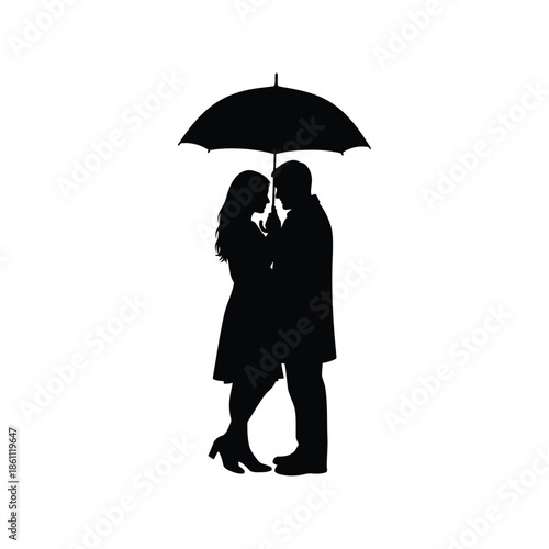 Romantic Silhouette Couple Under Umbrella in Love