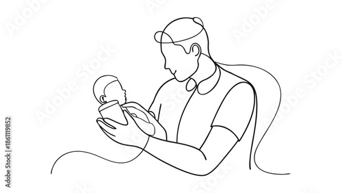 A man gently feeds his baby with a spoon, showcasing a nurturing moment between parent and child.eps