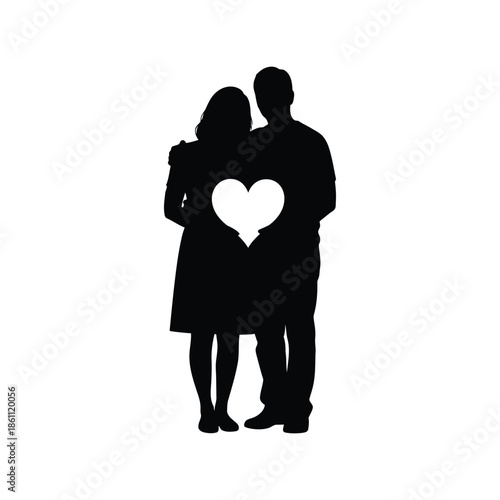 Silhouette of Couple Holding Heart: Love and Connection