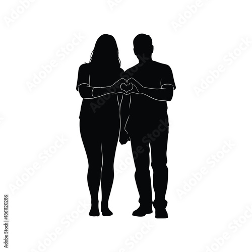 Silhouette Couple Making Heart Shape with Hands