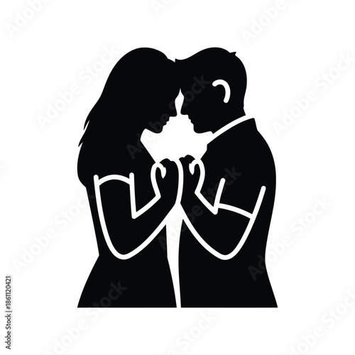 Intimate Silhouette of Couple in Love Embracing
