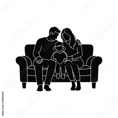 Heartfelt Family Moment: Loving Parents with Child on Sofa