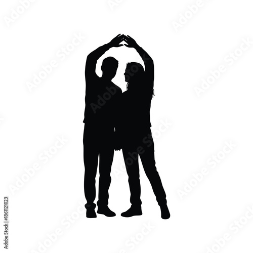 Romantic Silhouette of Couple Creating Heart Shape