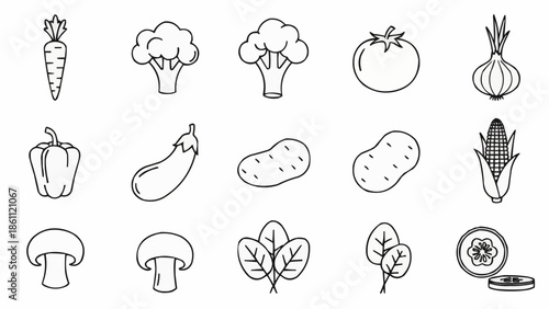 Collection of Hand Drawn Vegetable Icons Isolated on White Background.