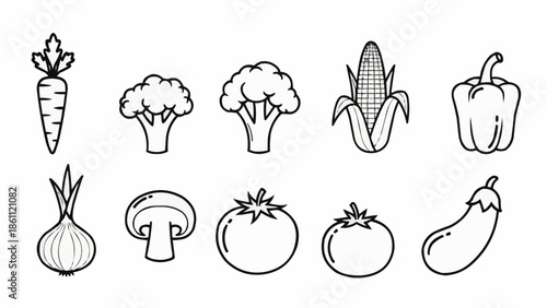 Collection of hand drawn vegetable icons on white background.