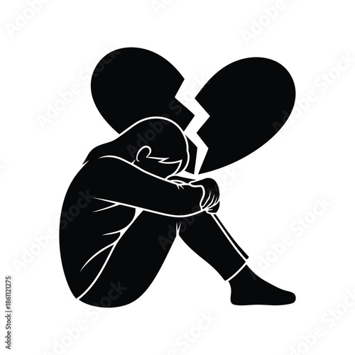 Heartbreak Illustration: Emotion and Isolation in Black and White