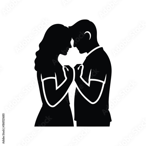 Silhouette of Couple in Love Embracing Each Other