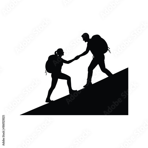 Couple Climbing Together: Outdoor Adventure and Support