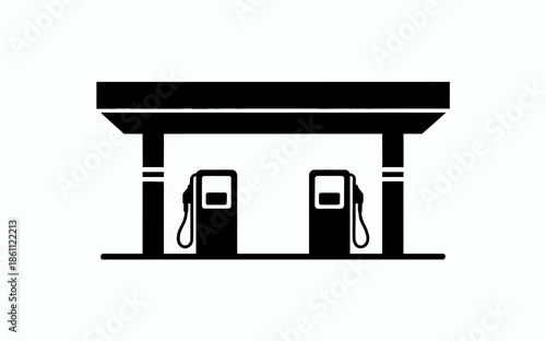 Gas station icon with two pumps under canopy