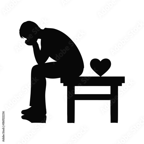 Sad Silhouette of Heartbroken Person on Bench